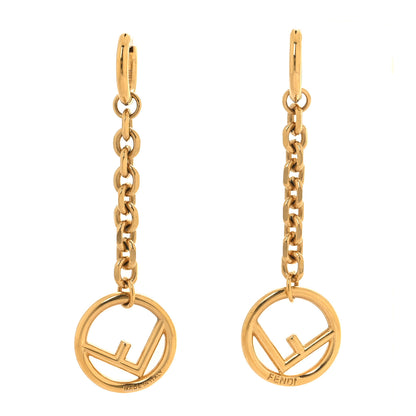 Fendi Metal FF Hoop Drop Earrings Gold 1 of 5