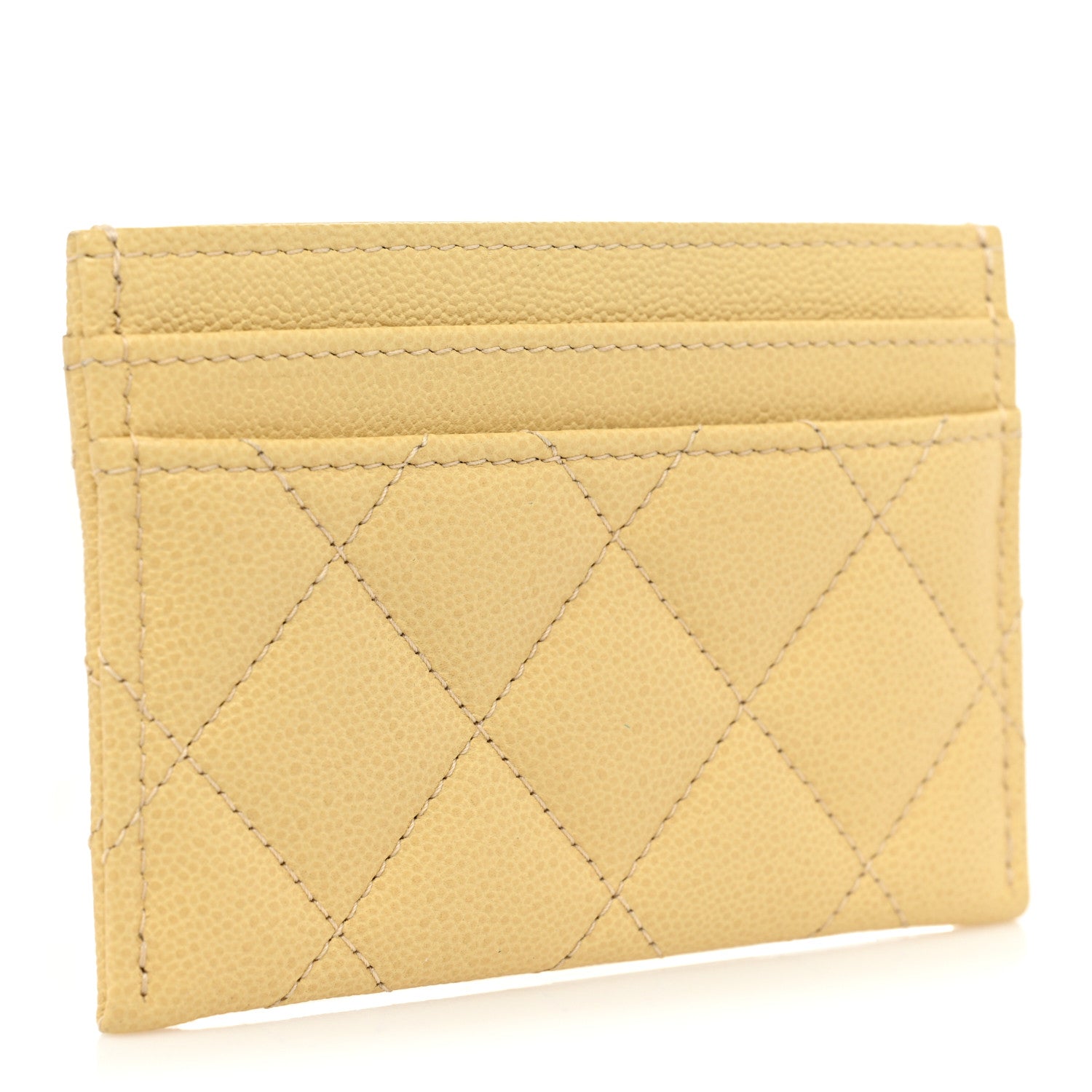 Chanel Caviar Quilted Studded CC Card Holder Yellow 3 of 10