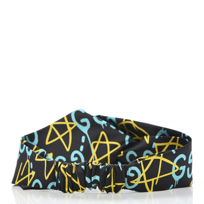 Gucci Silk GucciGhost Stars Print Duchesse Headband Black Sky Blue 3 of 6