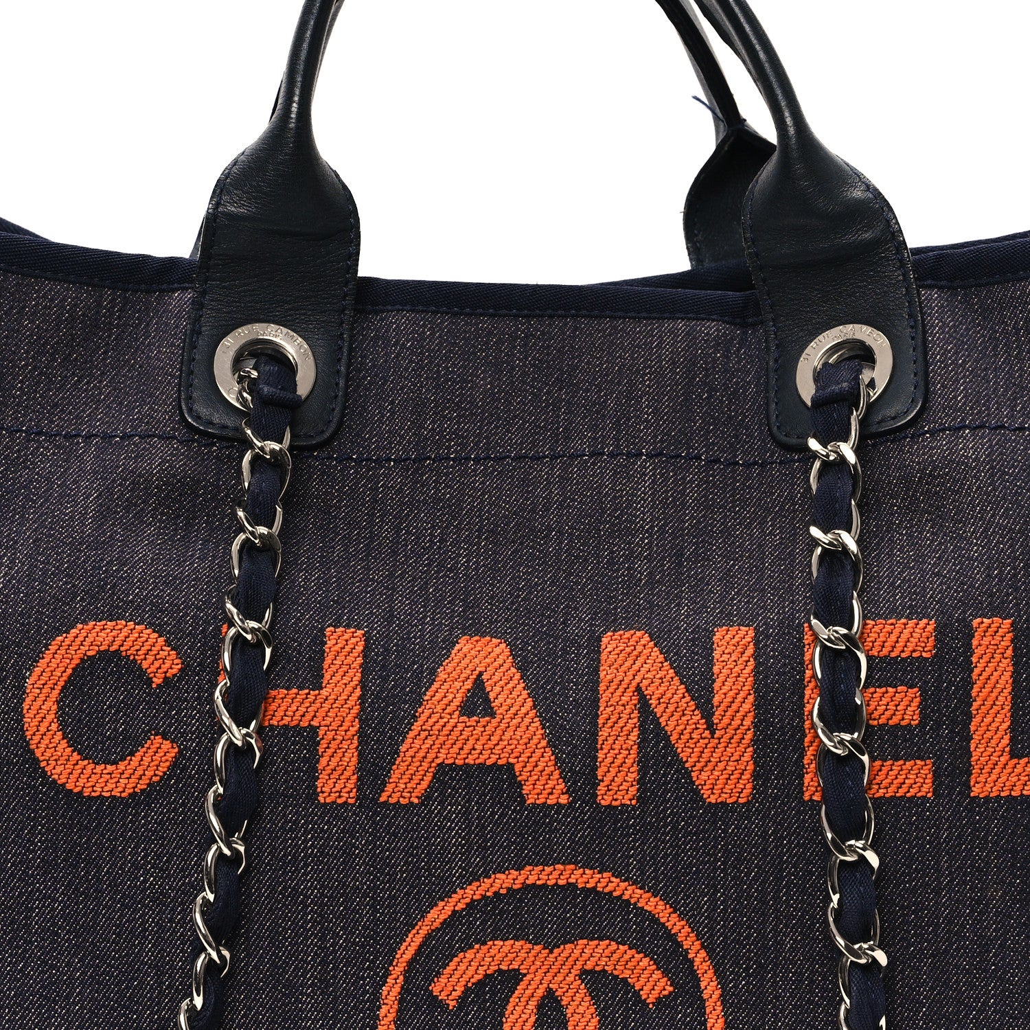 Chanel Denim Large Deauville Tote Blue Orange 8 of 13