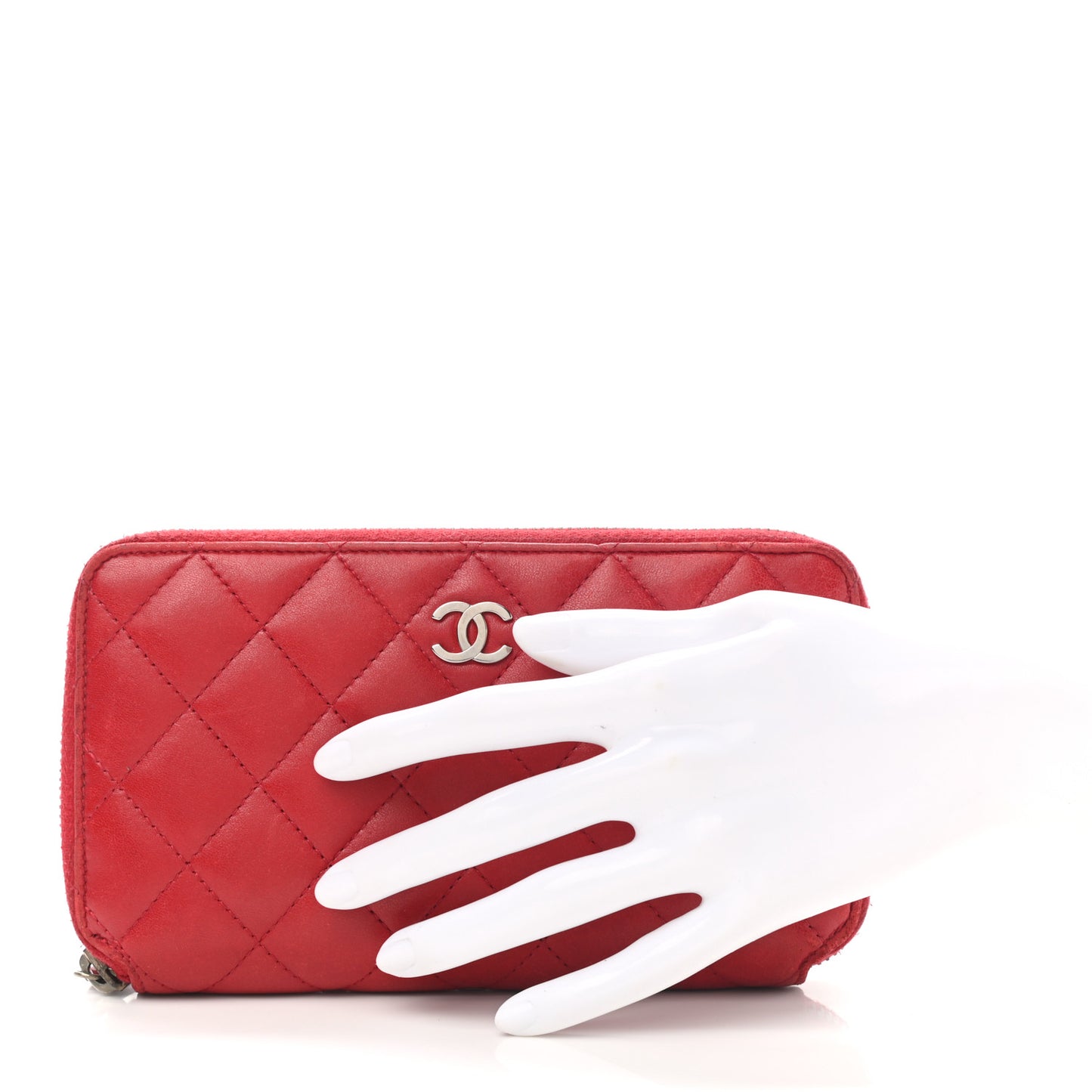 Lambskin Quilted Large Gusset Zip Around Wallet Red