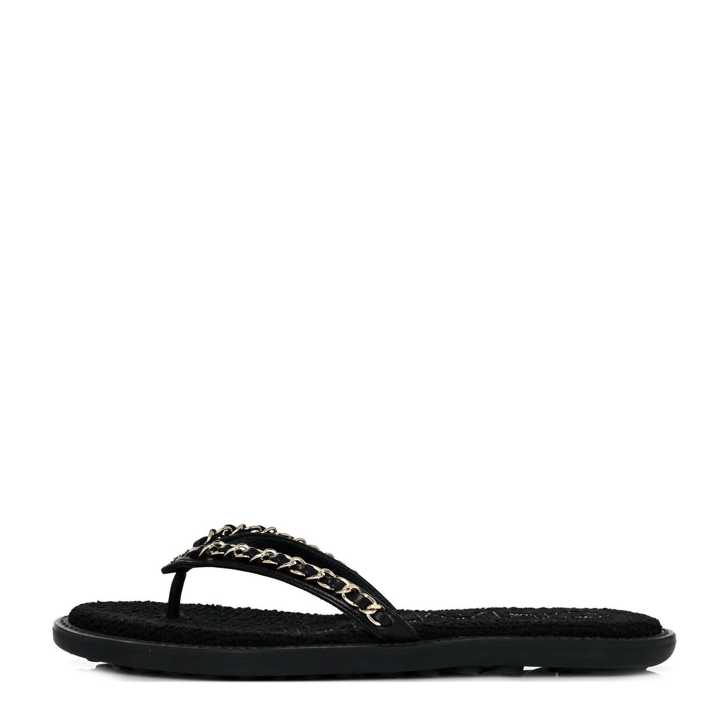 Lambskin CC Chain Thong Sandals 36 Black