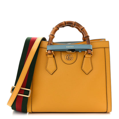 Gucci Textured Dollar Calfskin Web Small Diana Tote Bag Yellow Dusty Azure 1 of 10