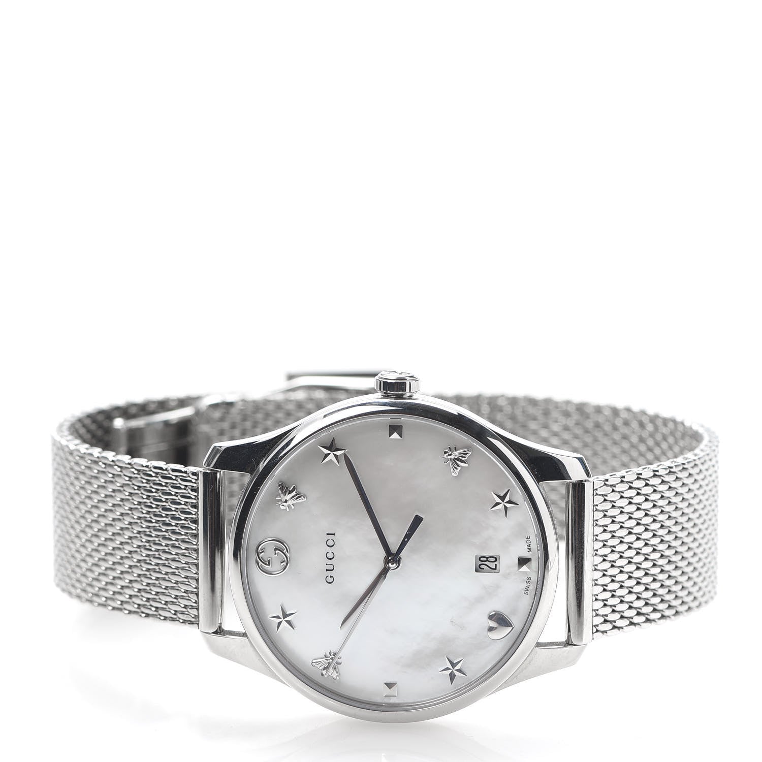 Gucci Stainless Steel Mother of Pearl 36mm G-Timeless Charm Quartz Watch 3 of 7