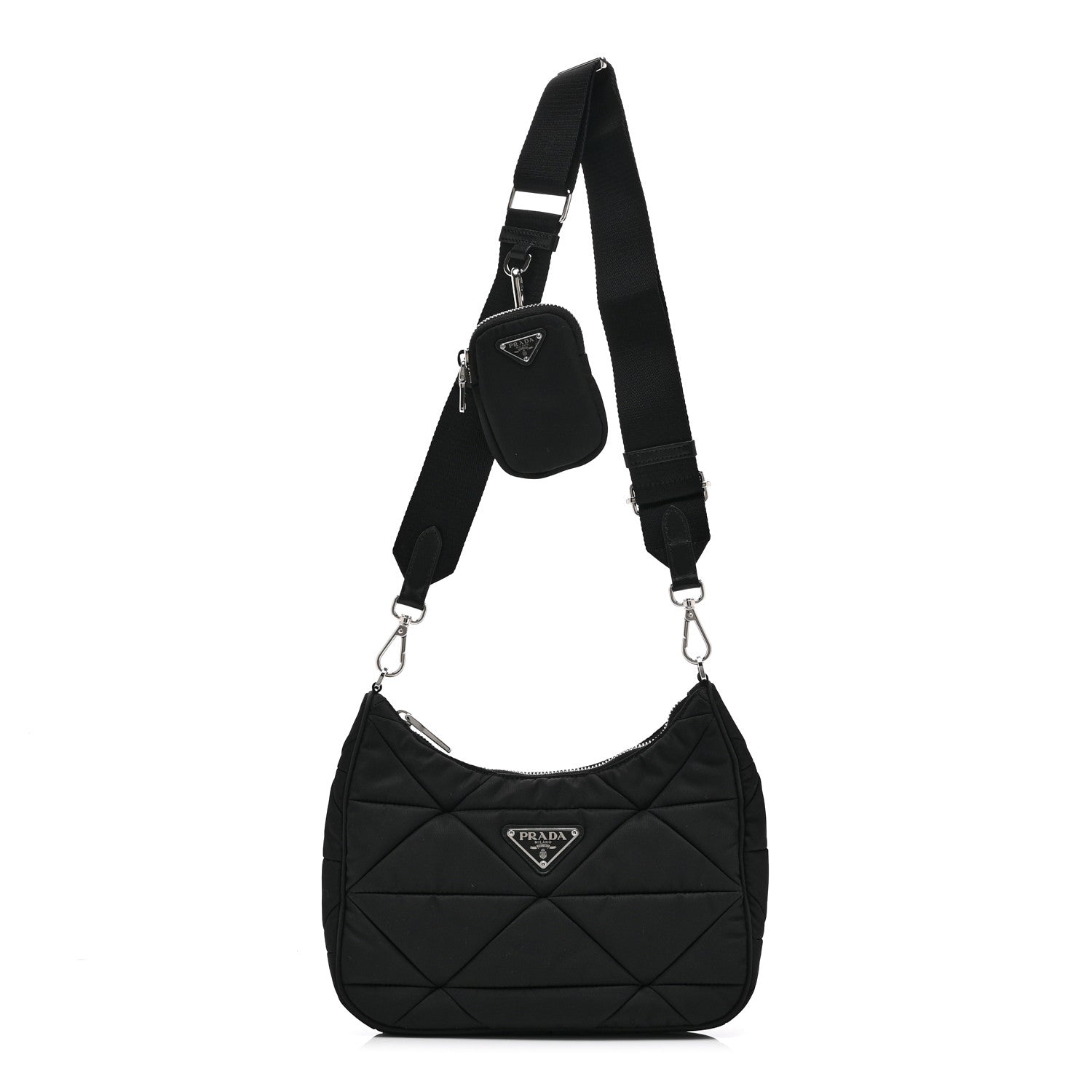 Prada Re-Nylon Triangle Padded Patchwork Shoulder Bag Black 1 of 10
