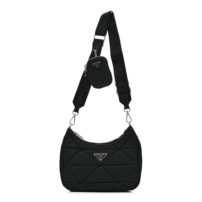Prada Re-Nylon Triangle Padded Patchwork Shoulder Bag Black 1 of 10