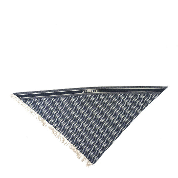 Cashmere Oblique Fringed Scarf Bleu Marine