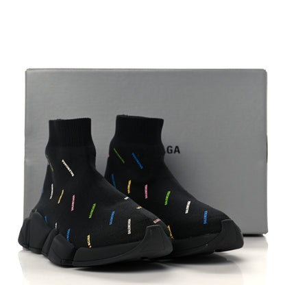 Balenciaga Technical 3D Recycled Knit Allover Logo Womens Speed 2.0 Sneakers 38 Black Multicolor 8 of 8