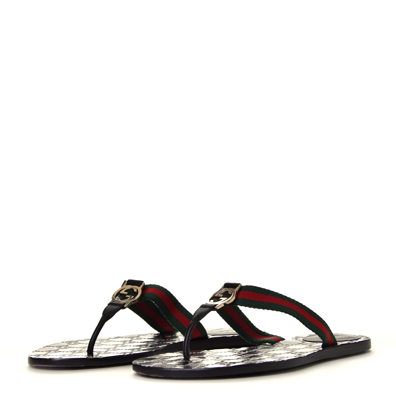 Gucci Nylon Guccissima Web Womens Thong Sandals 40 Green Red Black 3 of 6