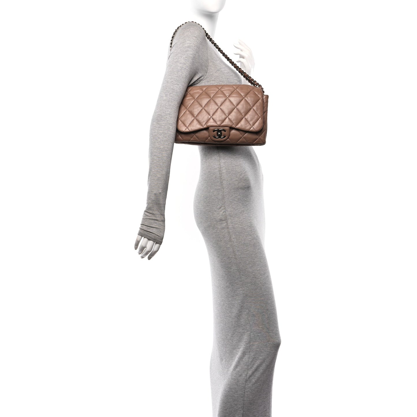 Lambskin Quilted Chanel 3 Accordion Flap Bag Dark Beige