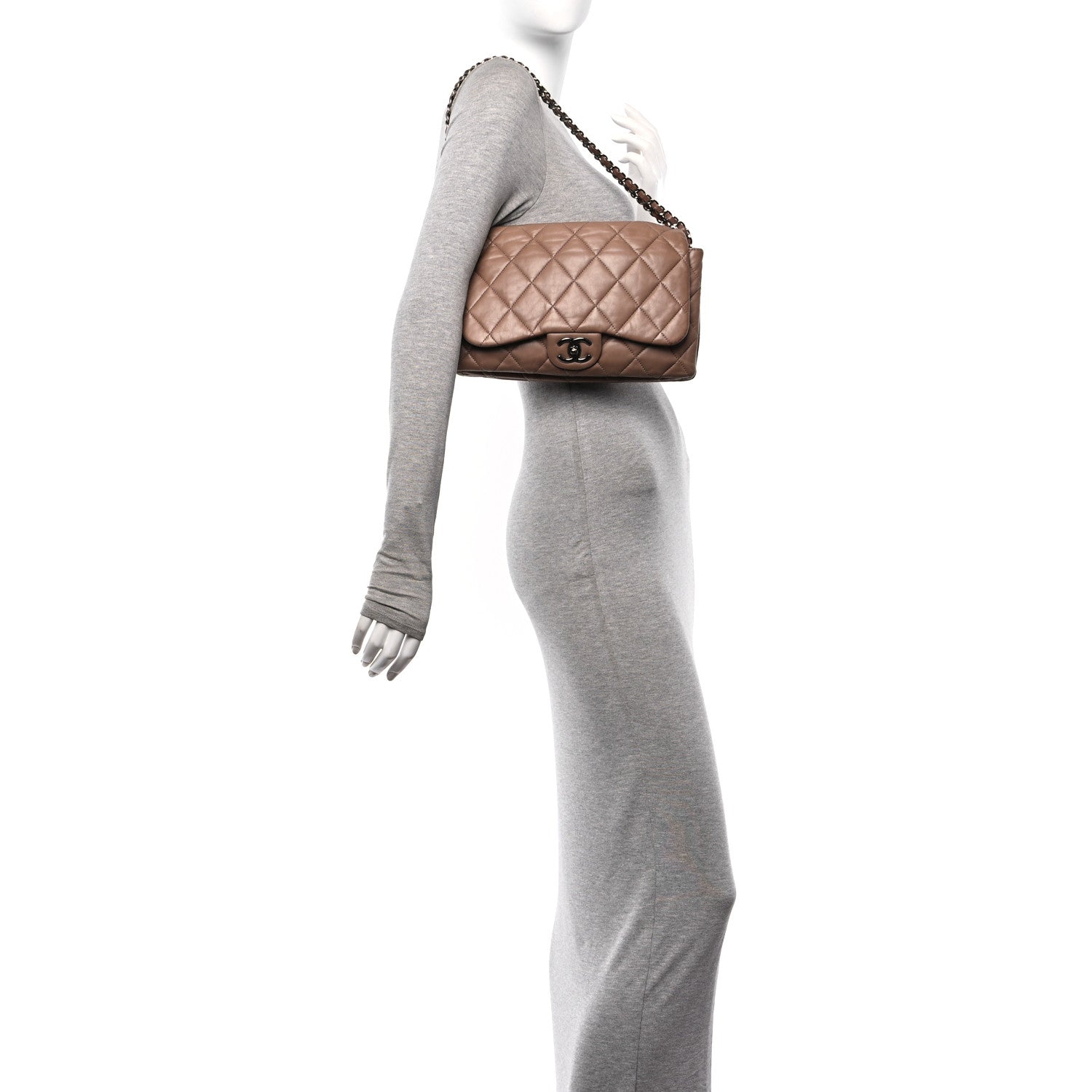 Chanel Lambskin Quilted Chanel 3 Accordion Flap Bag Dark Beige 2 of 13