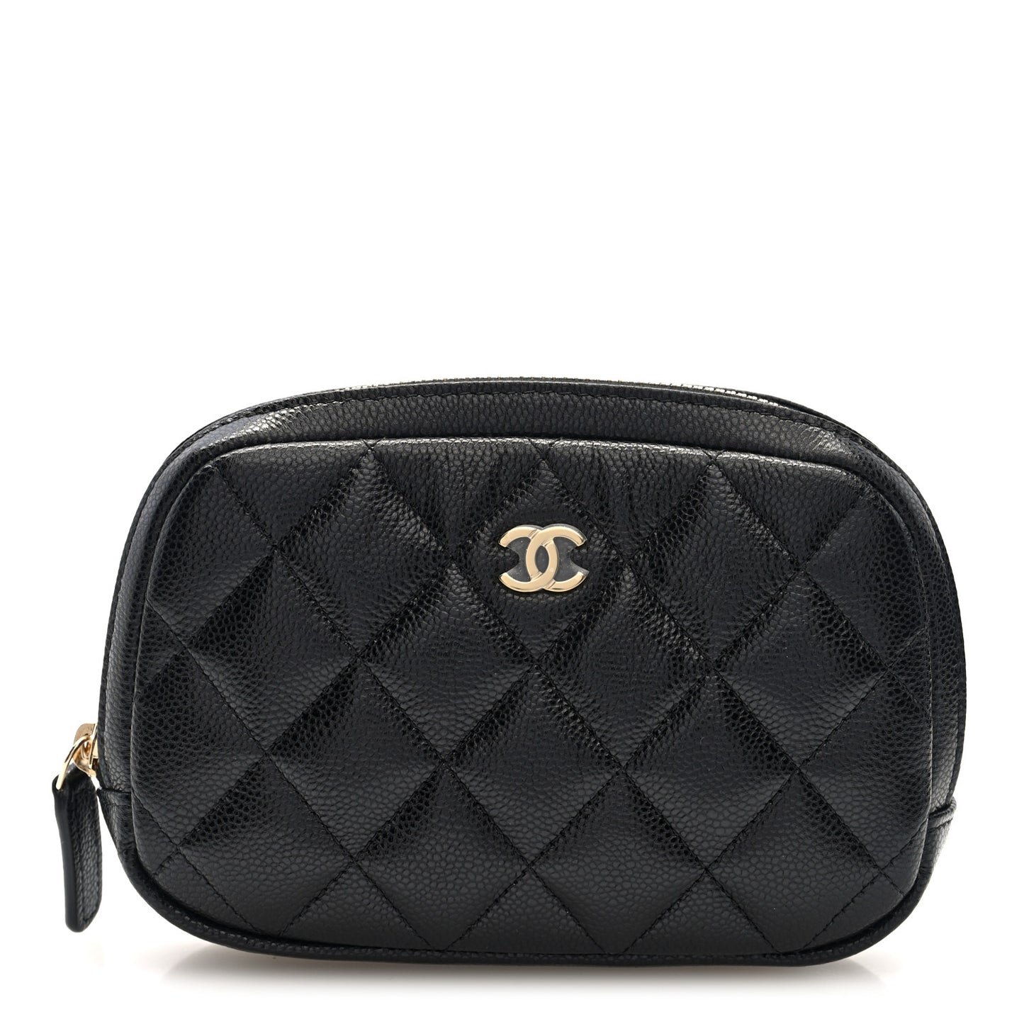 Caviar Quilted Small Curvy Pouch Cosmetic Case Black