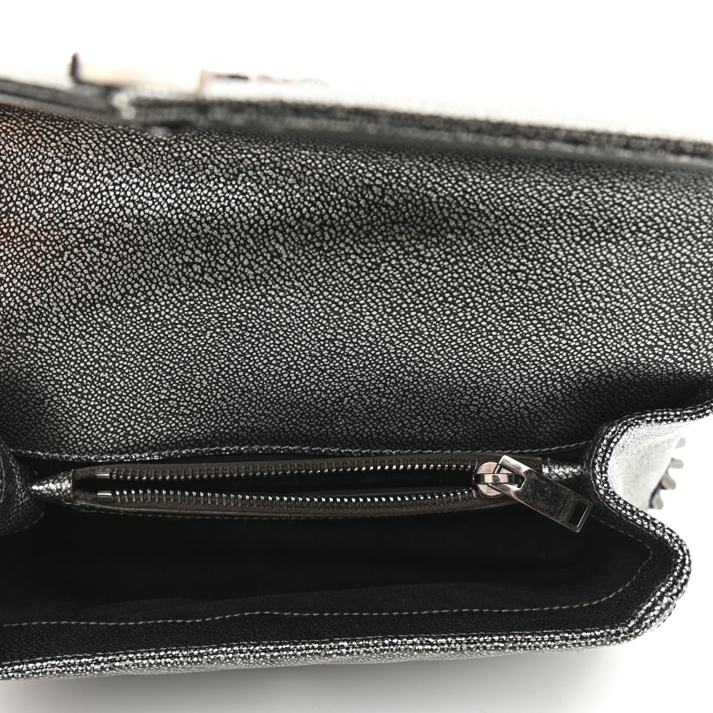 Metallic Grain De Poudre Matelasse Chevron Monogram Medium College Bag Gunmetal