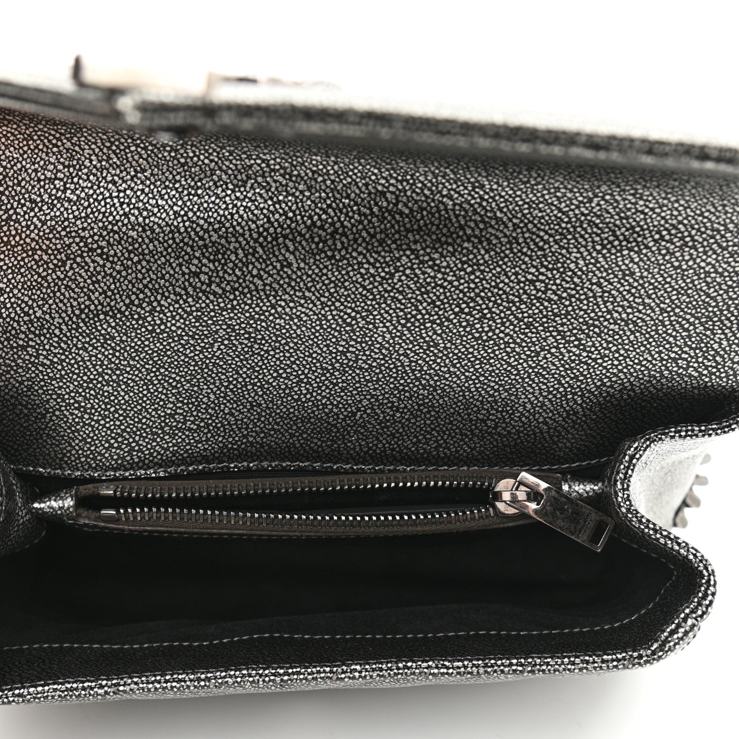 Saint Laurent Metallic Grain De Poudre Matelasse Chevron Monogram Medium College Bag Gunmetal 5 of 10