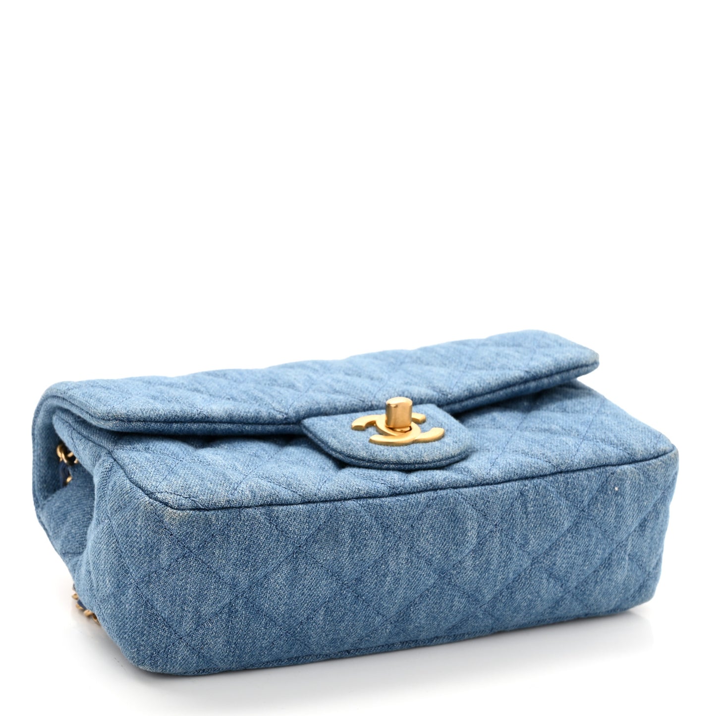 Denim Quilted Mini Pearl Crush Rectangular Flap Blue