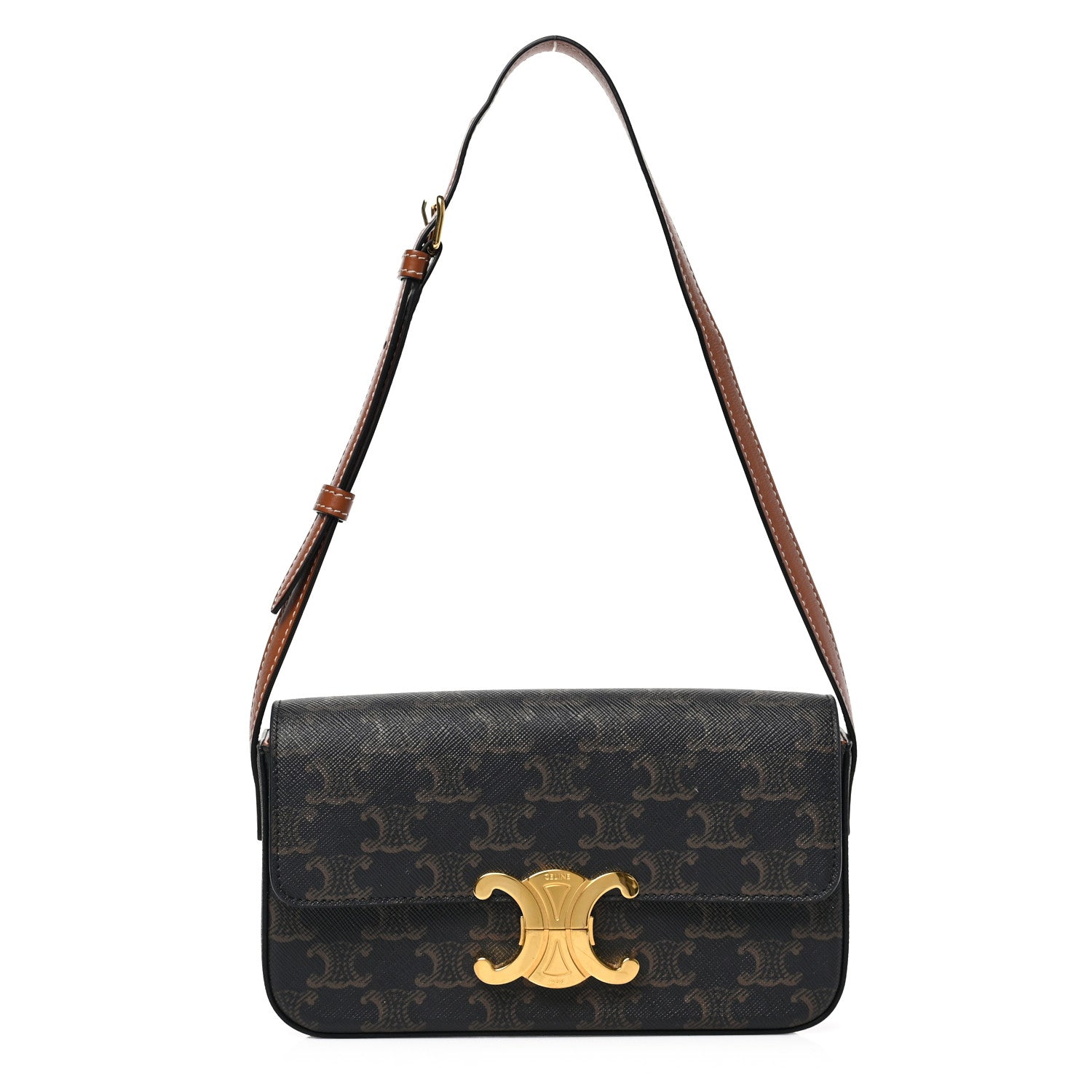 Celine Canvas Calfskin Triomphe Shoulder Bag Tan 1 of 9