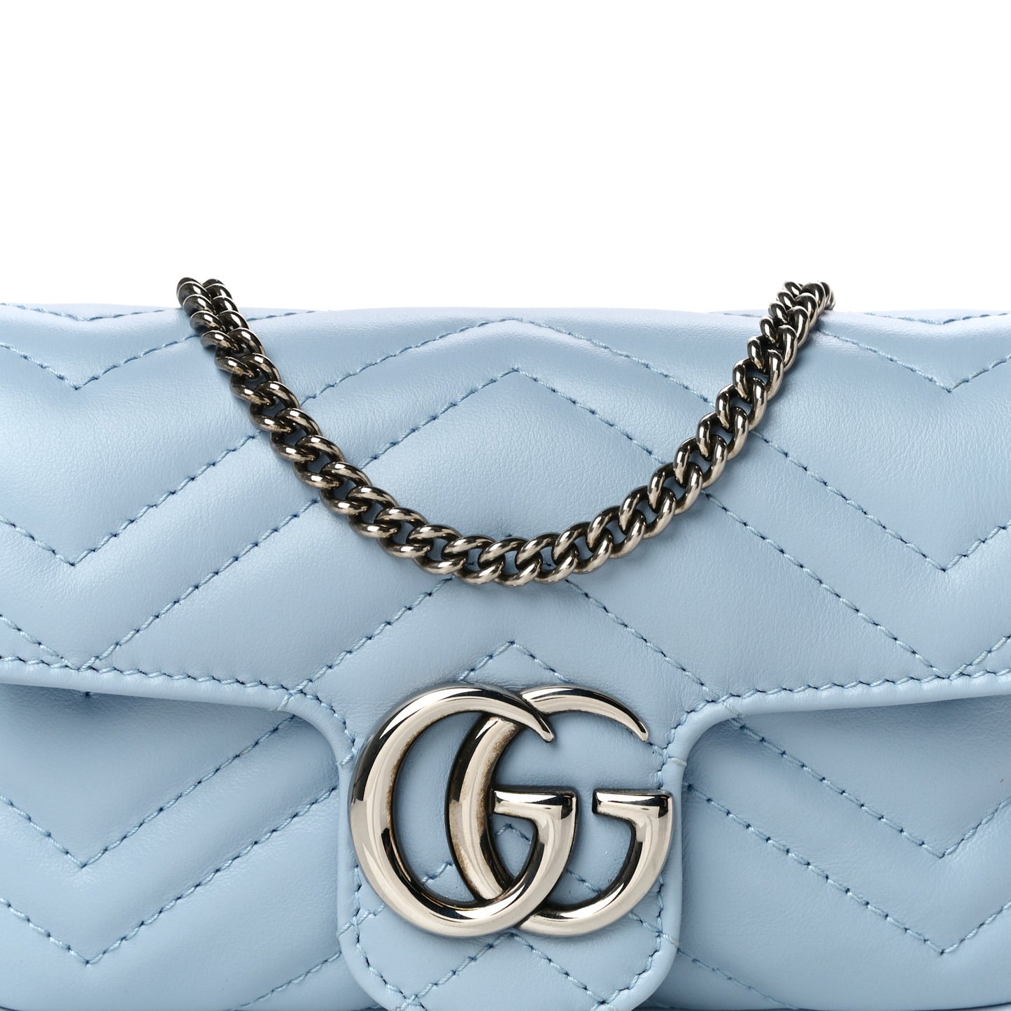 Calfskin Matelasse Super Mini GG Marmont Shoulder Bag Porcelain Light Blue