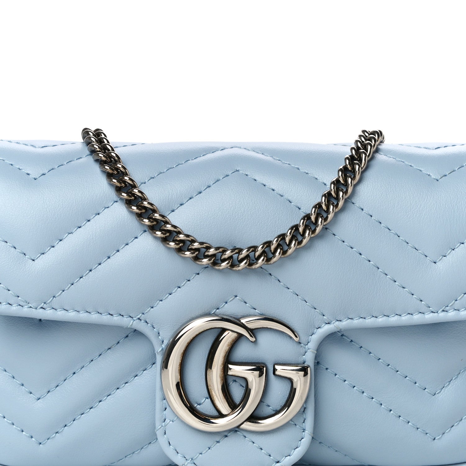 Gucci Calfskin Matelasse Super Mini GG Marmont Shoulder Bag Porcelain Light Blue 7 of 9
