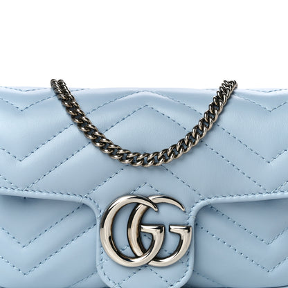 Gucci Calfskin Matelasse Super Mini GG Marmont Shoulder Bag Porcelain Light Blue 7 of 9