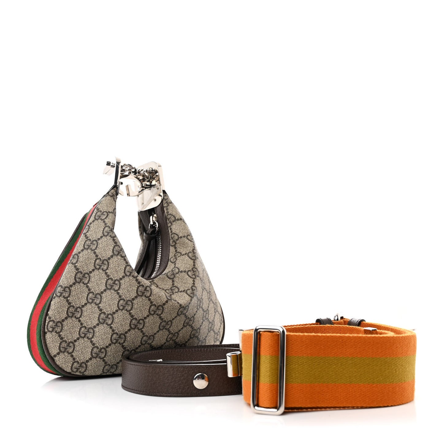 GG Supreme Monogram Textured Calfskin Web Small Attache Shoulder Bag Beige Ebony New Acero