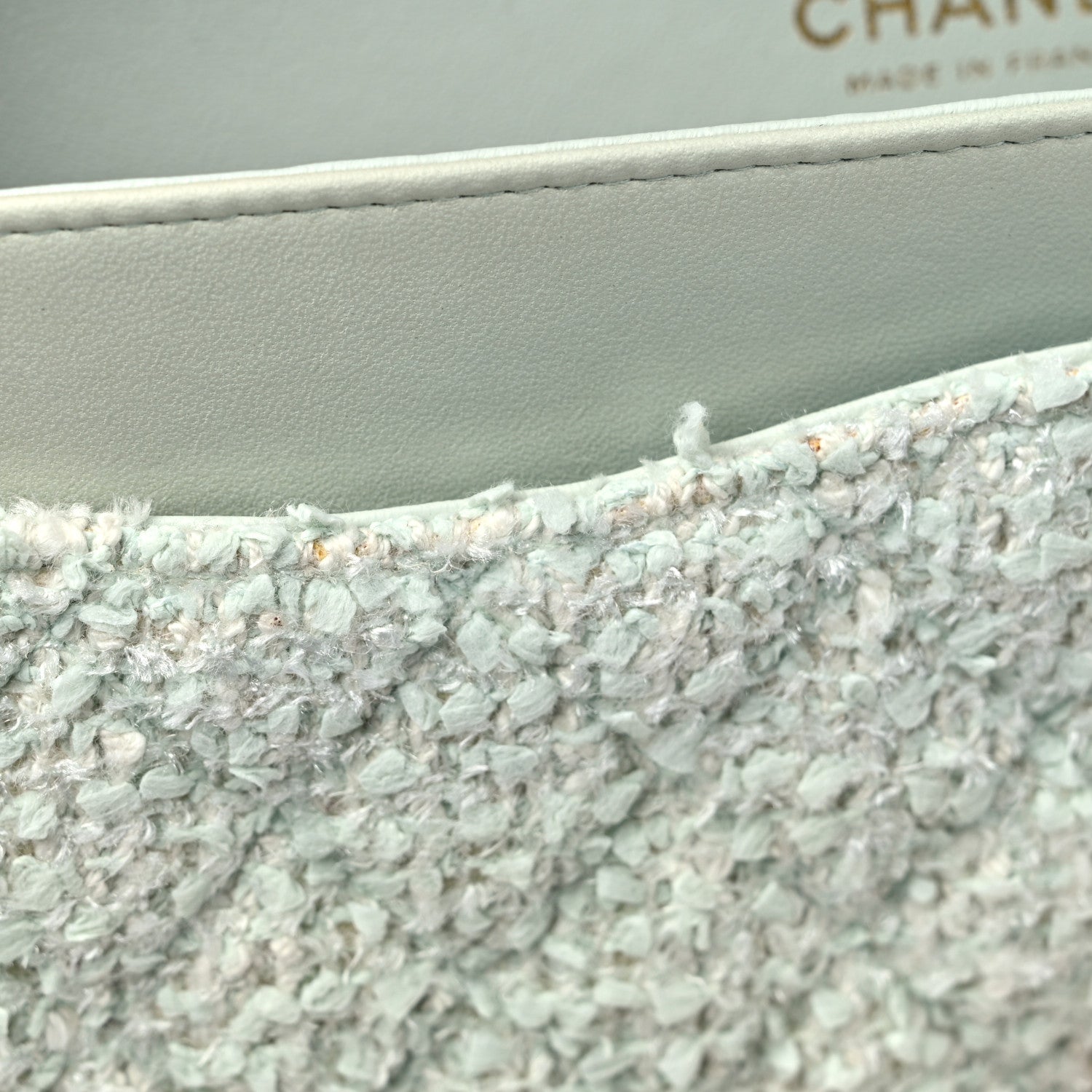 Chanel Tweed Quilted Medium Double Flap Light Turquoise 12 of 19
