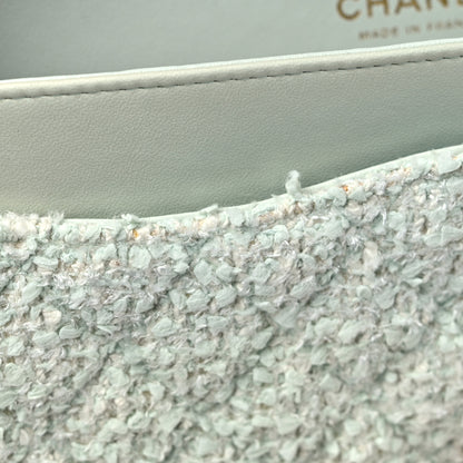 Chanel Tweed Quilted Medium Double Flap Light Turquoise 12 of 19