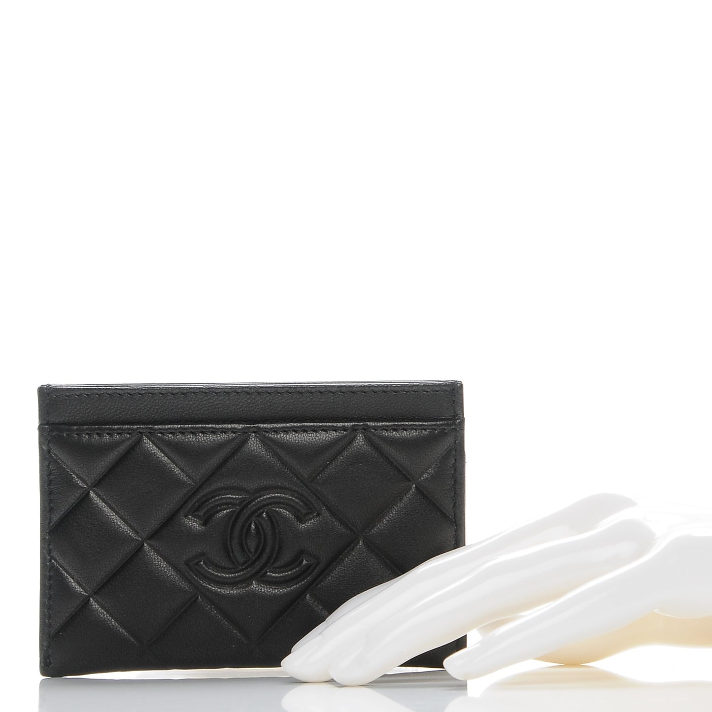 Lambskin Quilted Diamond CC Card Holder Black