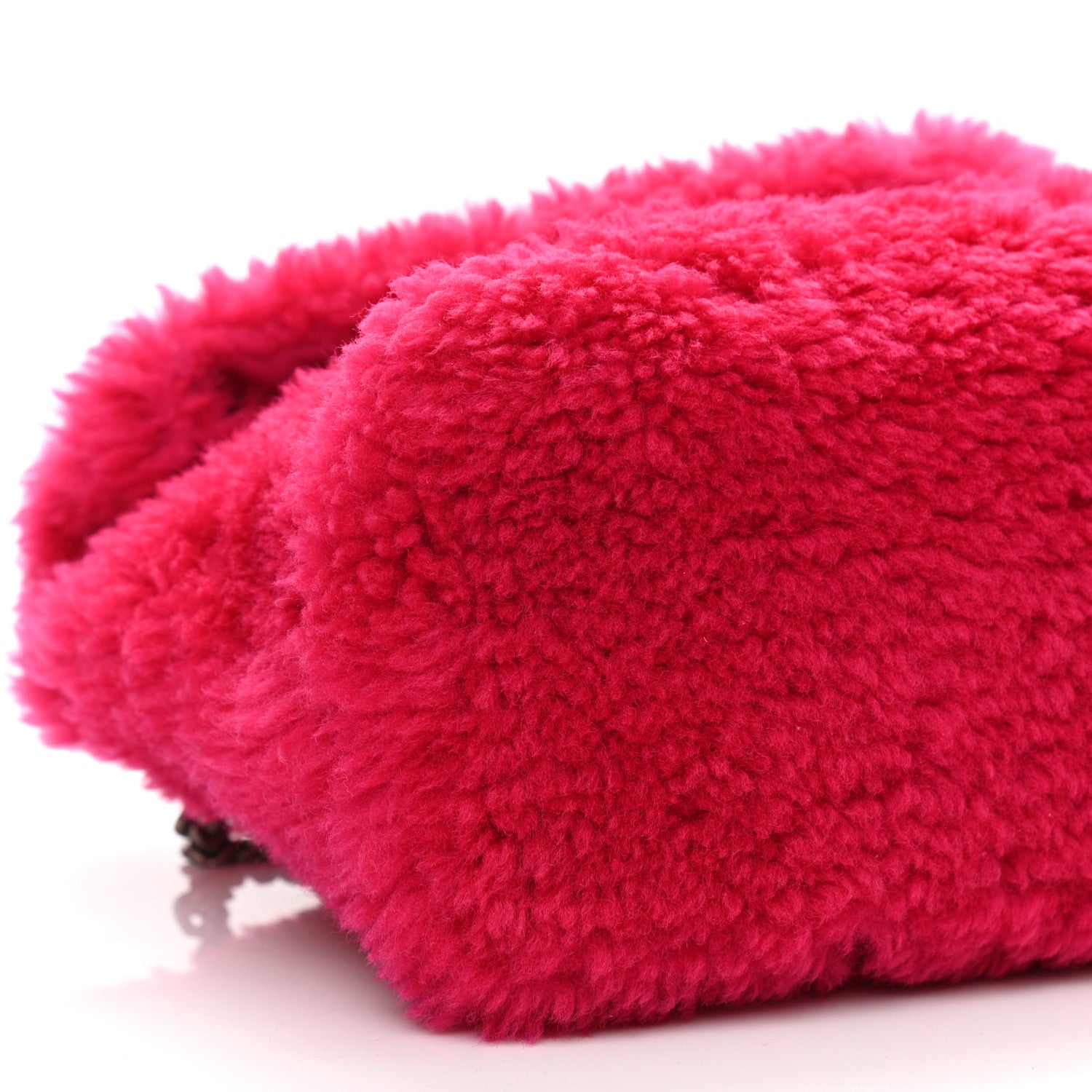 Saint Laurent Merino Shearling Lambskin Quilted Small Loulou Puffer Monogram Chain Satchel Fuchsia 10 of 11