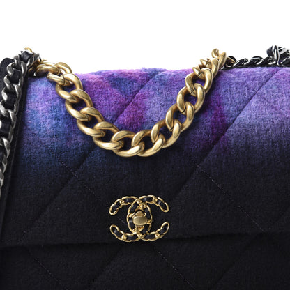 Chanel Wool Tweed Quilted Large 19 Flap Purple Black Blue 10 of 11