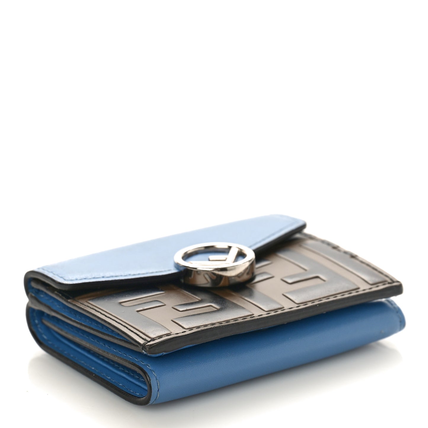 Vitello Liberty F is Fendi Bi-Color FF 1974 Embossed Micro Tri-Fold Envelope Wallet Maya Black Nebula