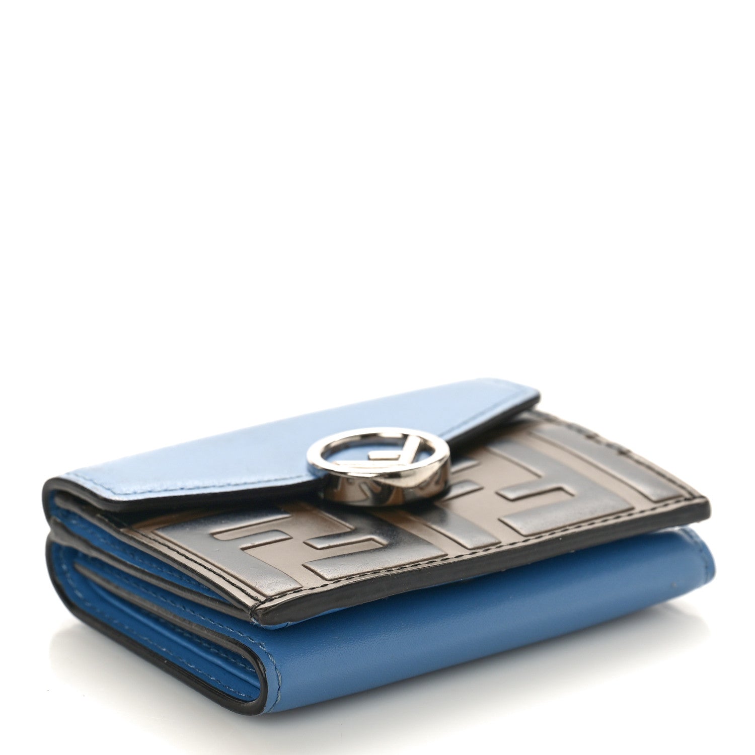 Fendi Vitello Liberty F is Fendi Bi-Color FF 1974 Embossed Micro Tri-Fold Envelope Wallet Maya Black Nebula 4 of 10