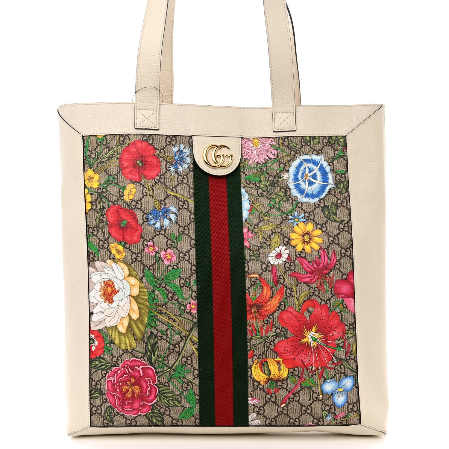 Gucci GG Supreme Monogram Flora Web Ophidia Vertical Shopping Tote White 9 of 13