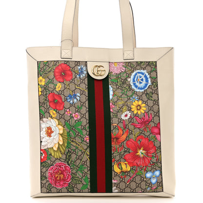 Gucci GG Supreme Monogram Flora Web Ophidia Vertical Shopping Tote White 9 of 13
