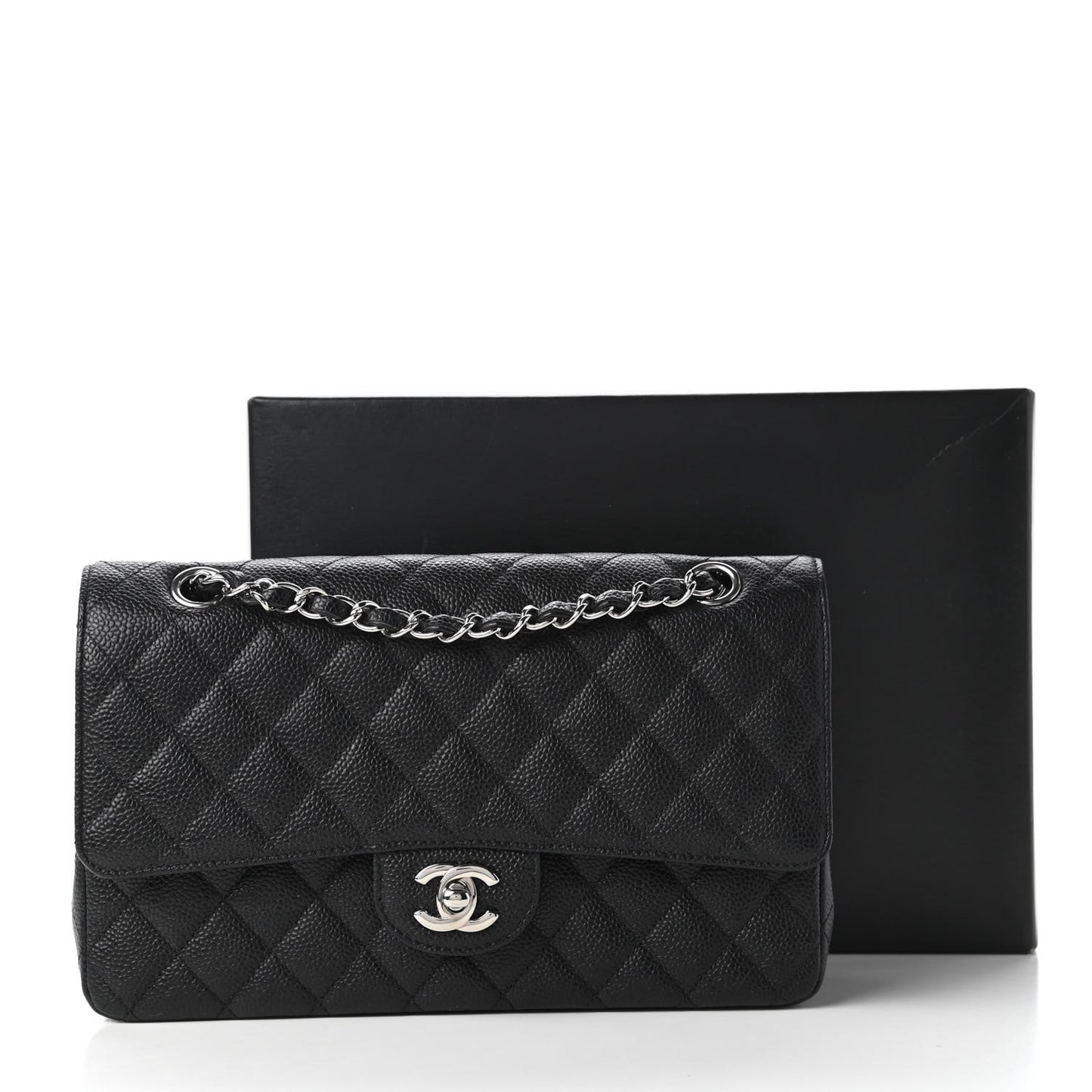 Caviar Quilted Medium Double Flap Black