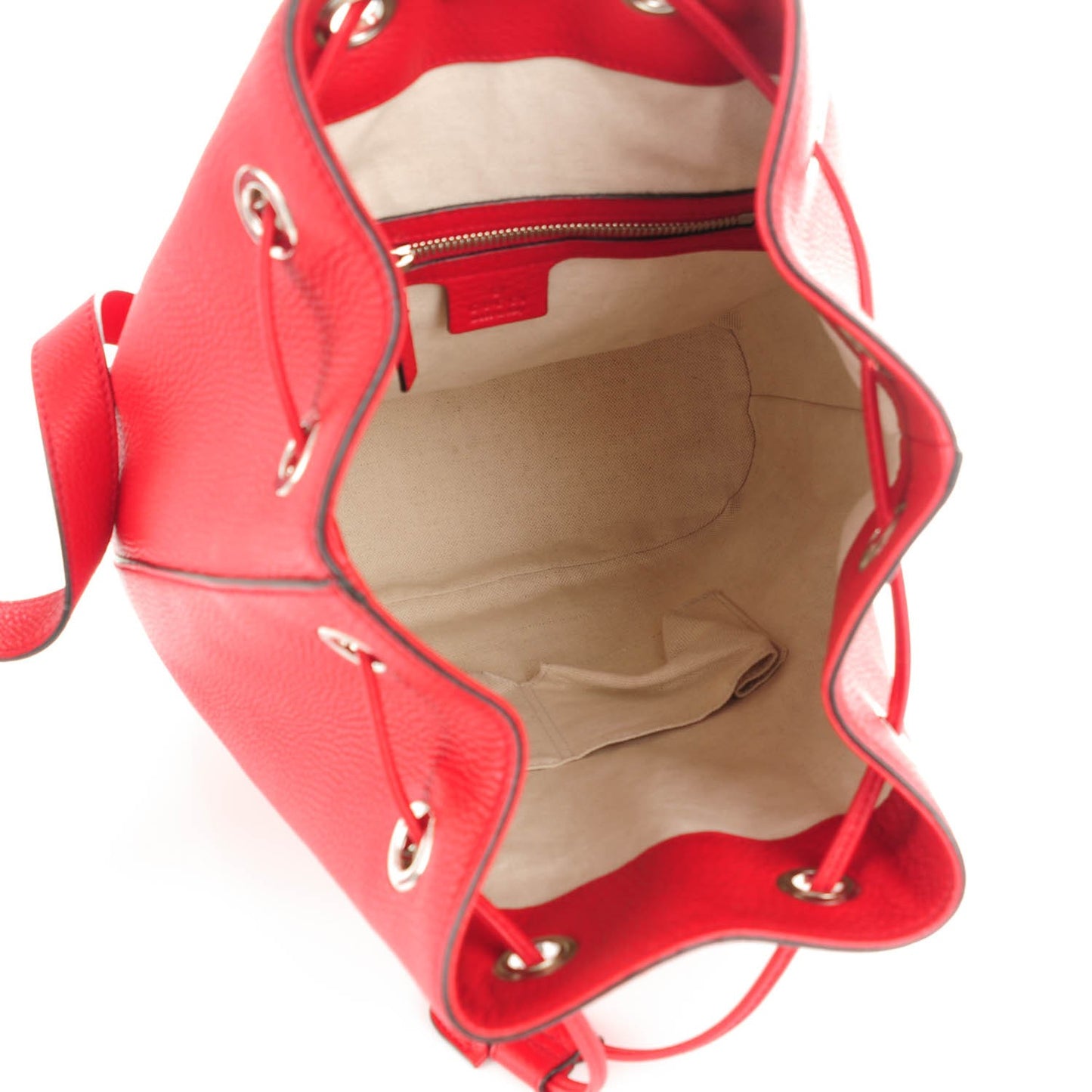 Pebbled Calfskin Small Soho Drawstring Backpack Tabasco Red