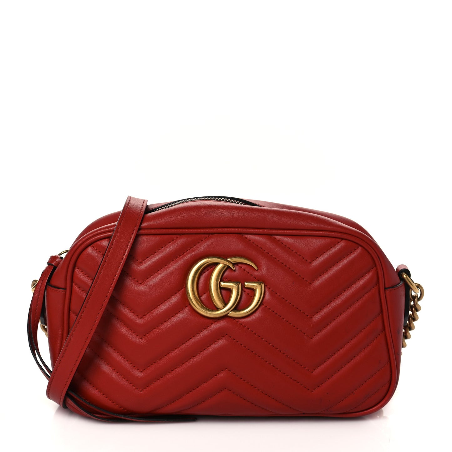 Calfskin Matelasse Small GG Marmont Chain Shoulder Bag Hibiscus Red