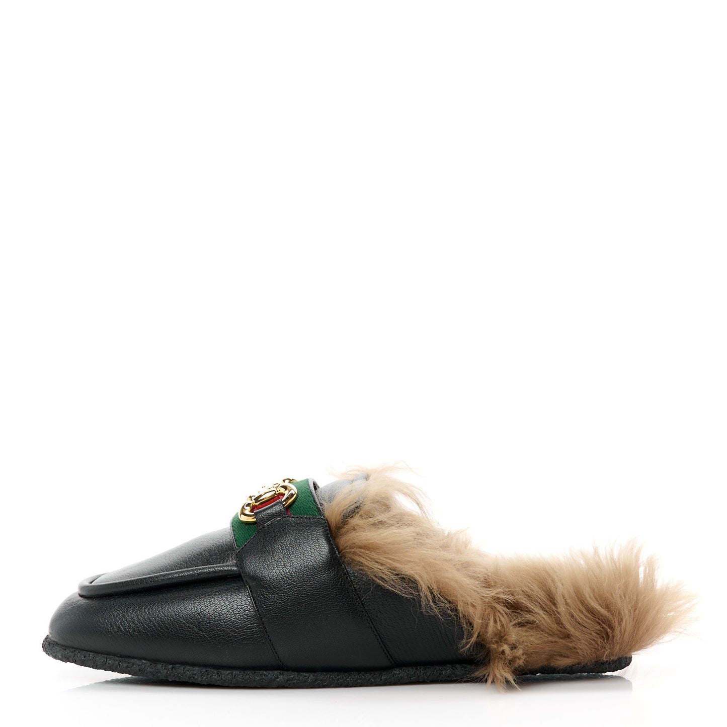 Calfskin Fur Mens Horsebit Slippers 10 Black