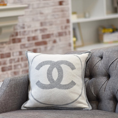 Chanel Merino Wool Cashmere CC Pillow Grey Off White 2 of 5