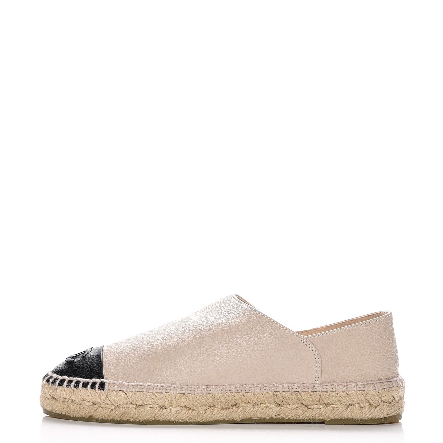 Grained Calfskin CC Espadrilles 38 Beige Black