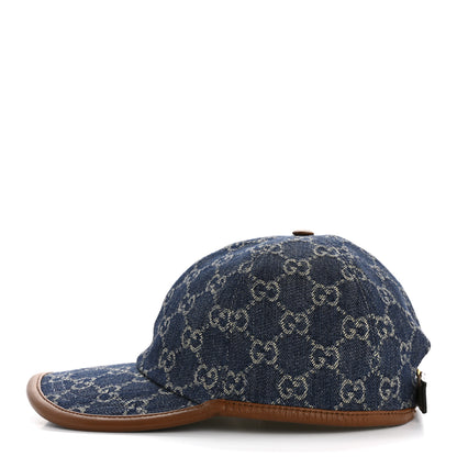 Gucci Washed Jacquard Denim Nappa GG Monogram Oscar Baseball Hat S Denim Cuir 4 of 10