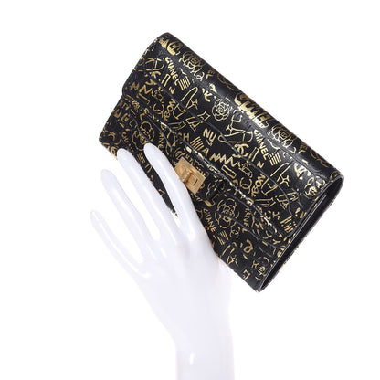 Chanel Calfskin Crocodile Embossed Graffiti 2.55 Cocodile Reissue Long Flap Black Gold 2 of 8