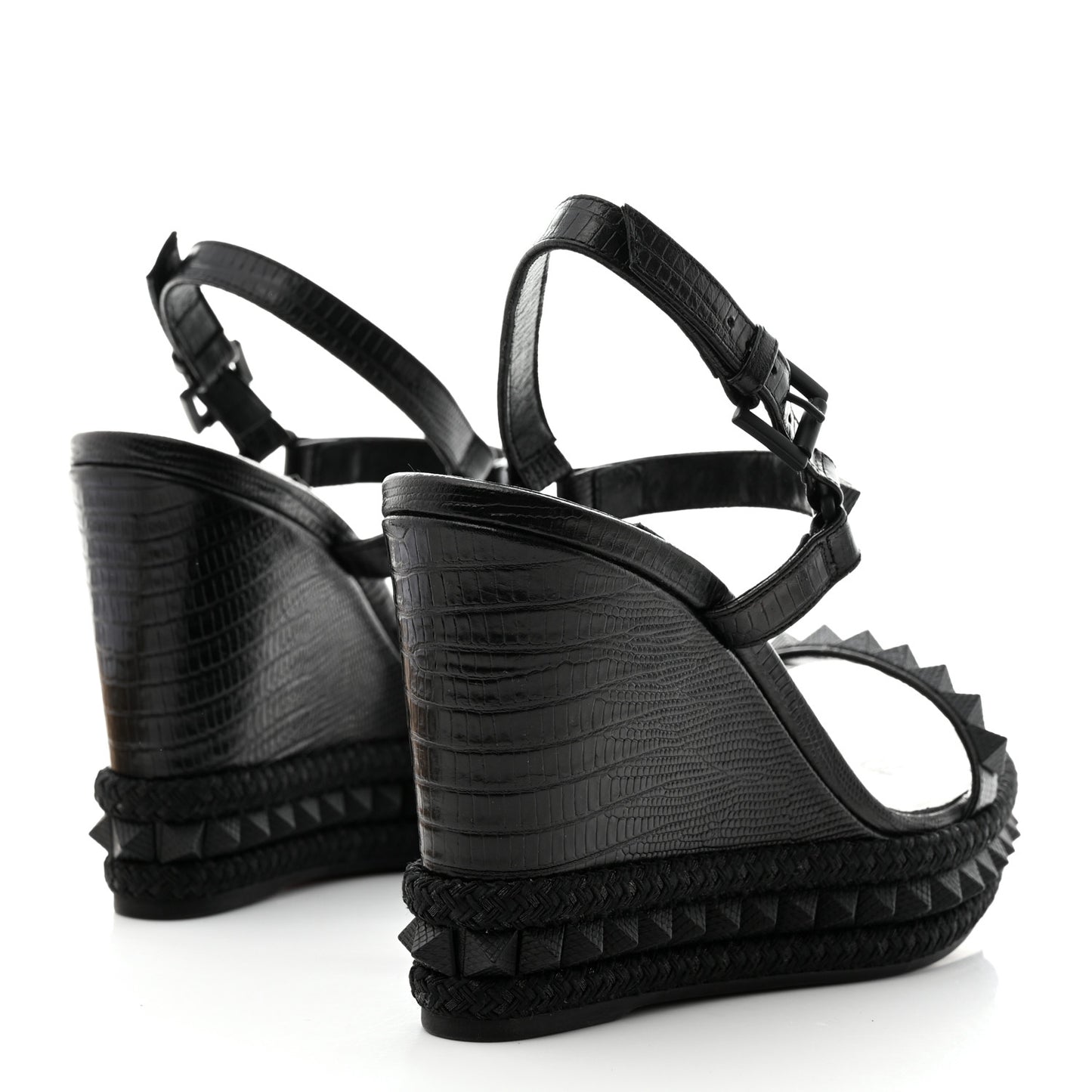 Calfskin Crocodile Embossed Pyraclou 110 Wedge Sandals 41 Black