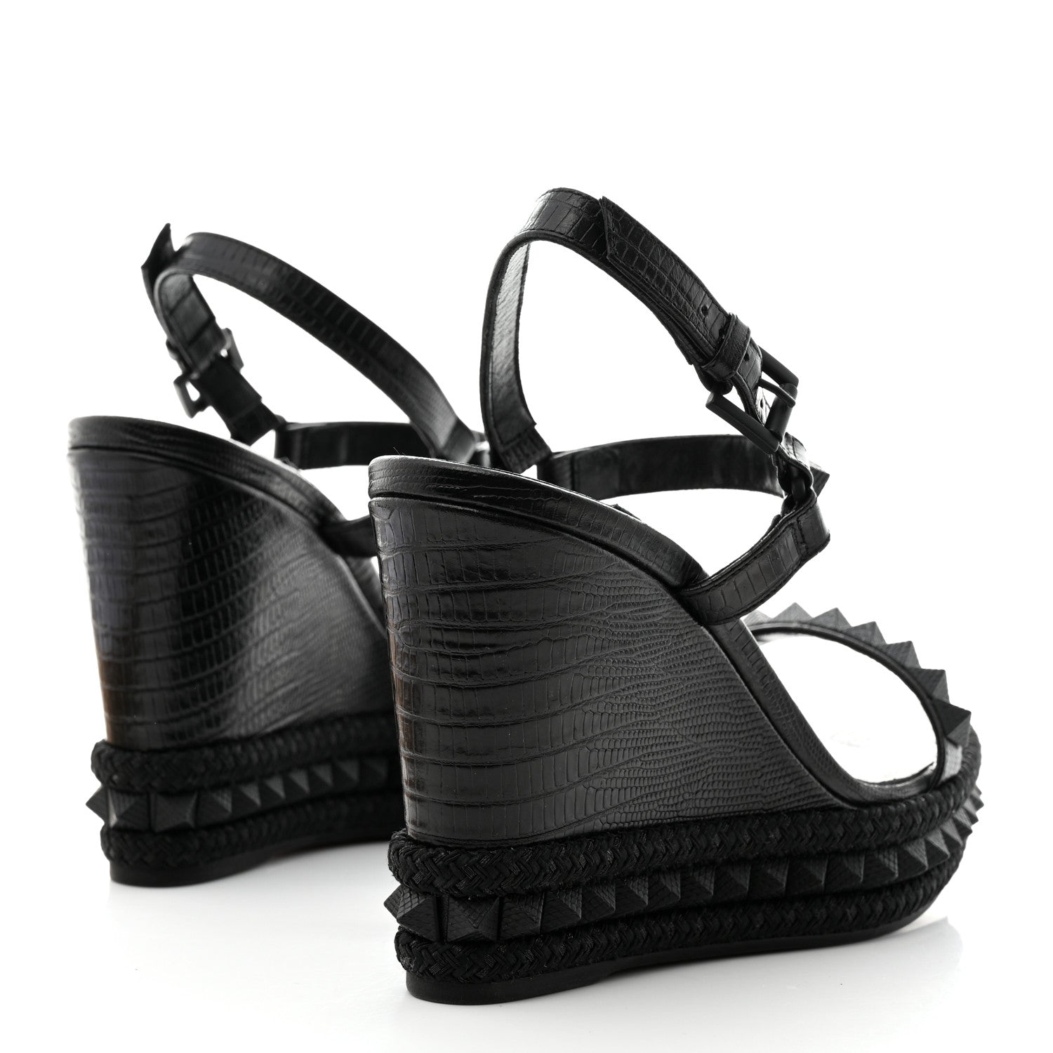Christian Louboutin Calfskin Crocodile Embossed Pyraclou 110 Wedge Sandals 41 Black 4 of 8