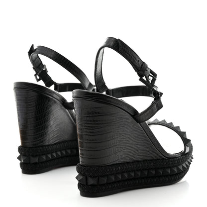 Christian Louboutin Calfskin Crocodile Embossed Pyraclou 110 Wedge Sandals 41 Black 4 of 8
