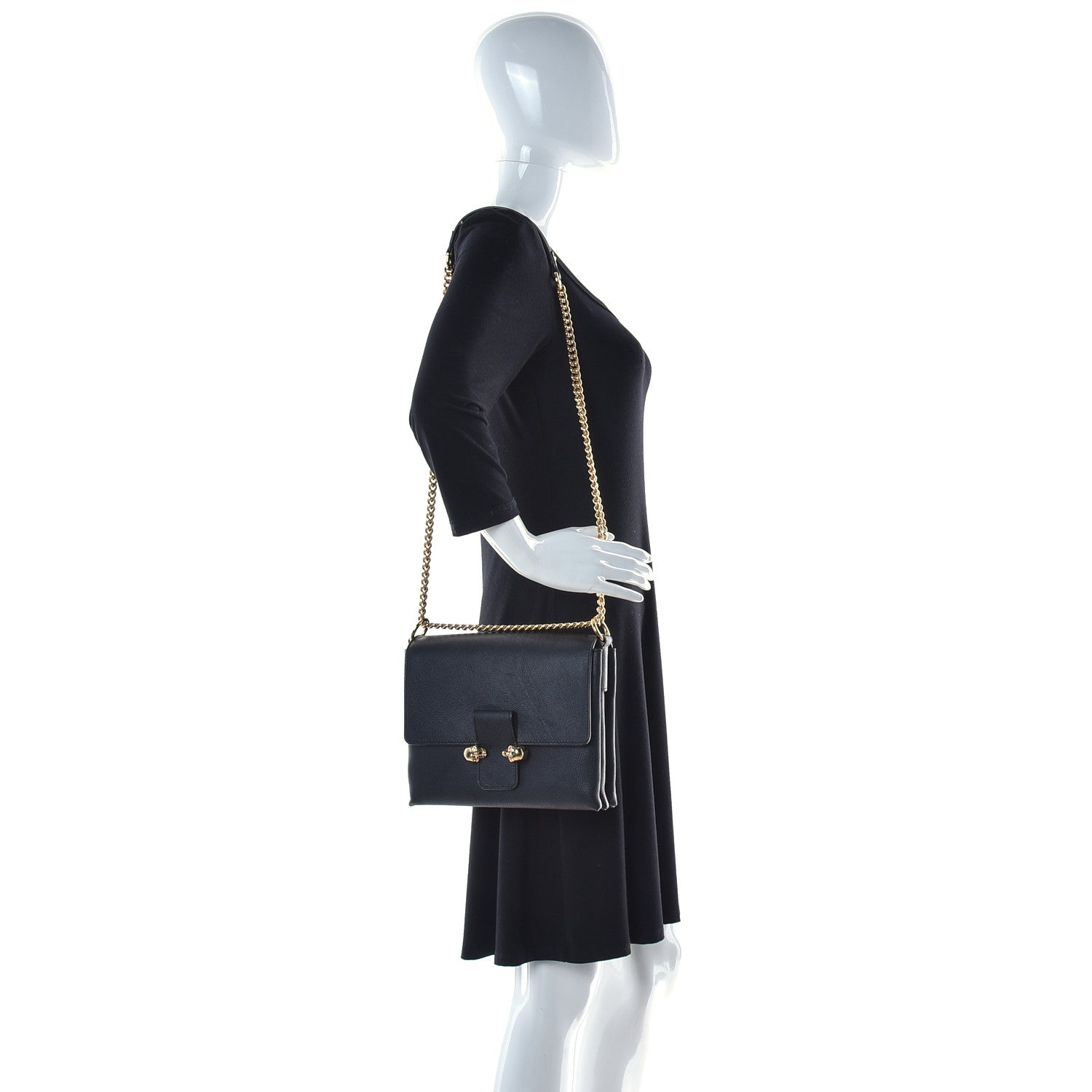 Alexander McQueen Calfskin Small Twin Skull Chain Crossbody Black 2 of 12
