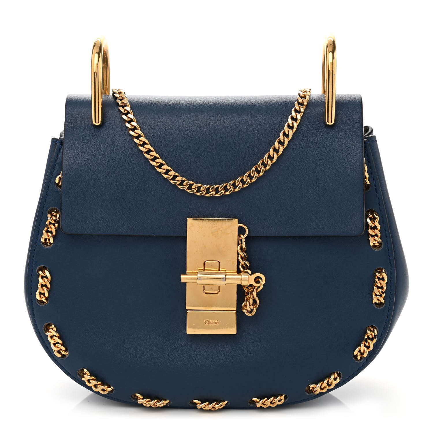 Chloe Lambskin Drew Threaded-Chain Shoulder Bag Blue 1 of 9