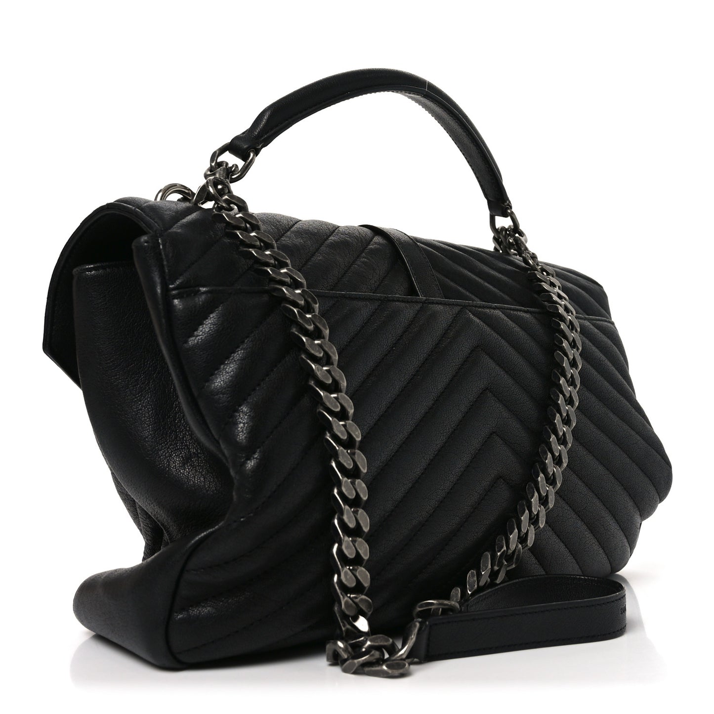 Sheepskin Matelasse Chevron Monogram Large College Bag Black