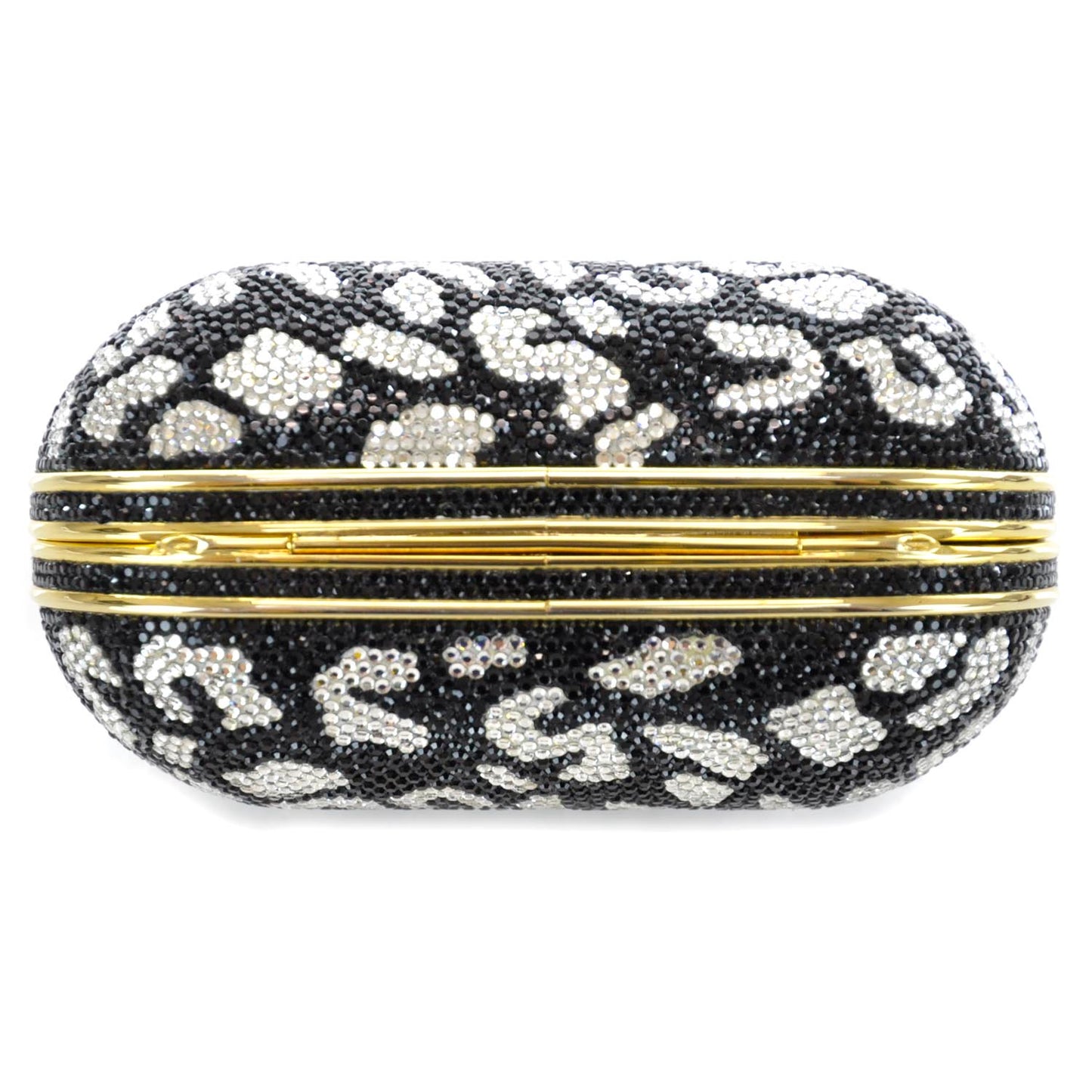 Crystal Minaudiere Clutch Black White