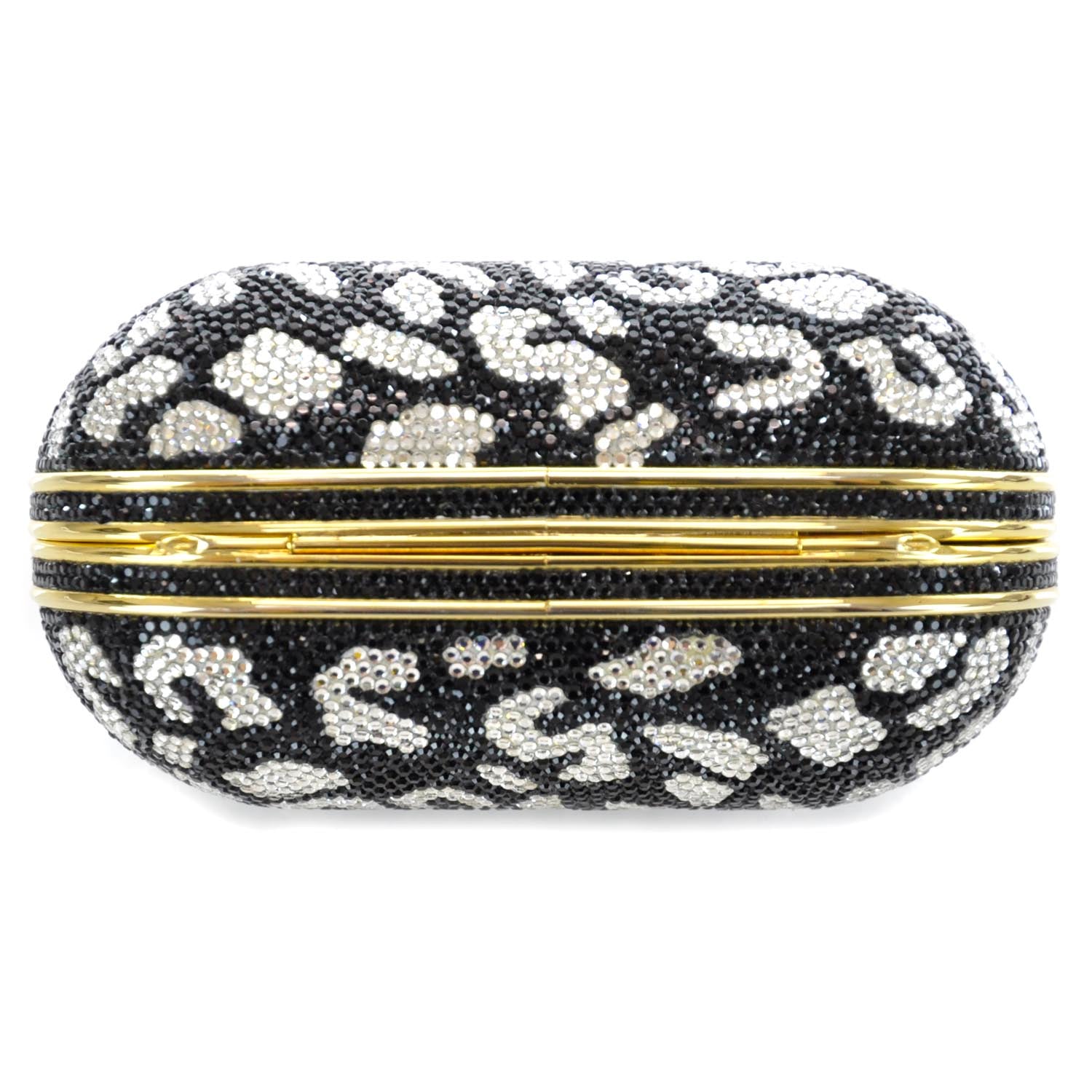 Judith Leiber Crystal Minaudiere Clutch Black White 9 of 11