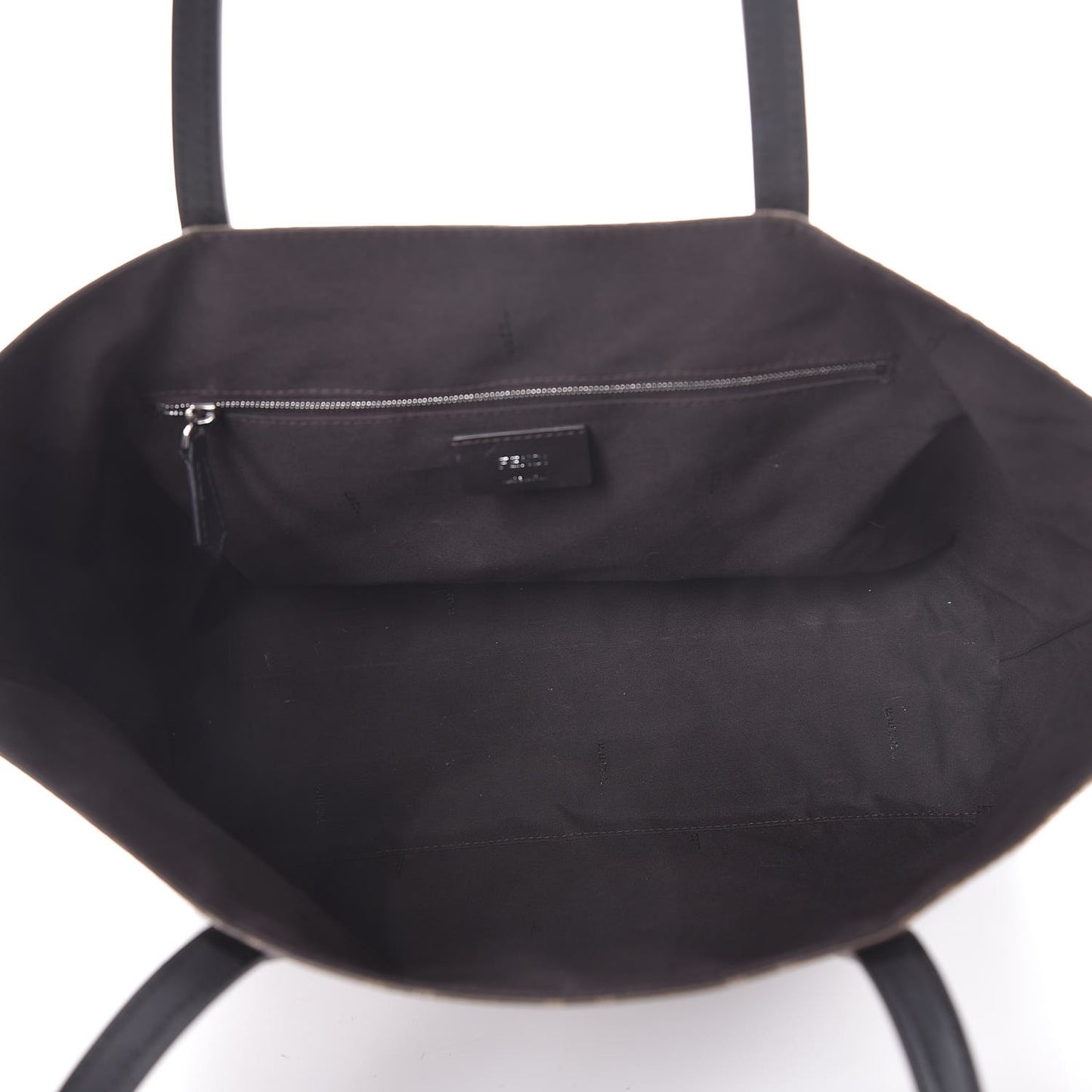 Glazed Fabric Vitello Century FF 1974 Stamp Patch Shopping Tote Mogano Panna Black